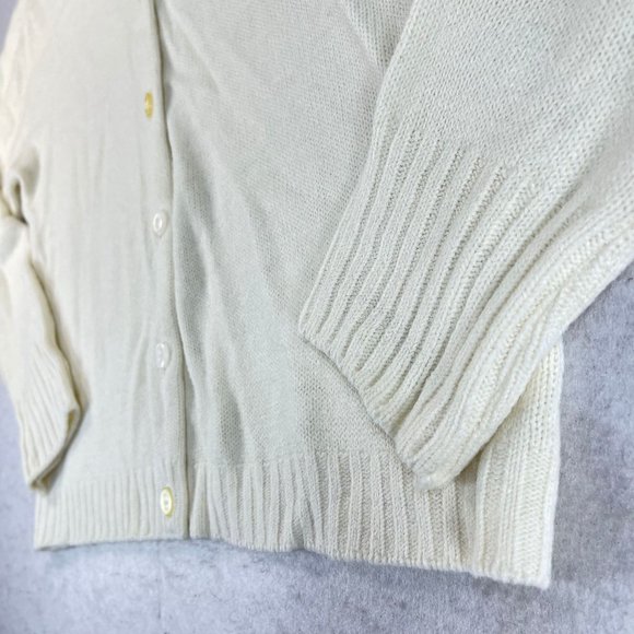 Vintage Unbranded Womens Ivory Cream Long Sleeve Pearl Button Cardigan Sweater - Picture 4 of 11